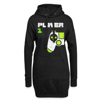 Player 1 Player 2 Gamer Partnerlook - Hoodie-Kleid - Schwarz - Vorne