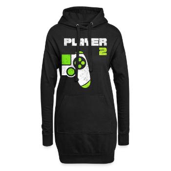 Player 1 Player 2 Gamer Partnerlook - Hoodie-Kleid - Schwarz - Vorne