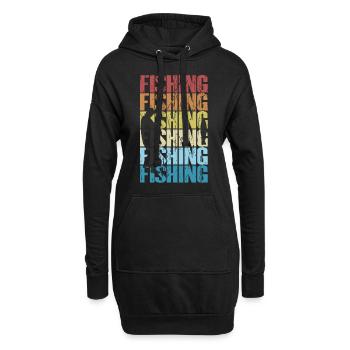 Pêche pêche rétro pêche pêche vintage pêche pêche - Sweat-shirt à capuche long Femme - noir - Devant