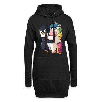 Pinguin und Einhorn niedliche Tiere knuddeln - Hoodie-Kleid - Schwarz - Vorne