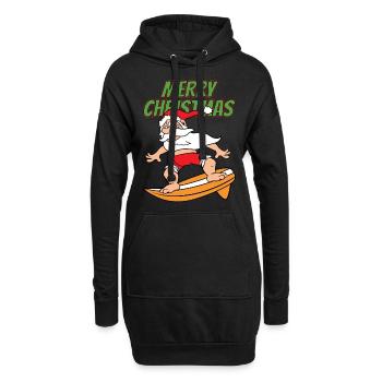 Merry Christmas Weihnachtsmann Surfen - Hoodie-Kleid - Schwarz - Vorne