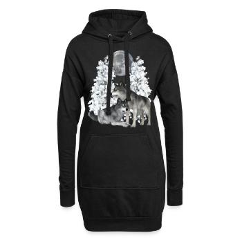 Wolf, Wölfe im Winter - Hoodie-Kleid - Schwarz - Vorne