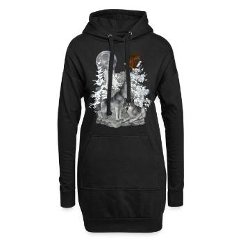 Loups, Hiver, Aigle, Lune - Sweat-shirt à capuche long Femme - noir - Devant