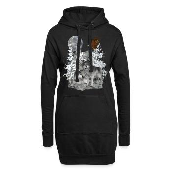 Wölfe auf Felsen mit Adler und Mond - Hoodie-Kleid - Schwarz - Vorne