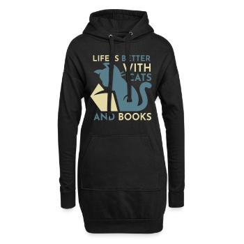 La vie est meilleure avec les chats et les livres - Cat Book - Sweat-shirt à capuche long Femme - noir - Devant