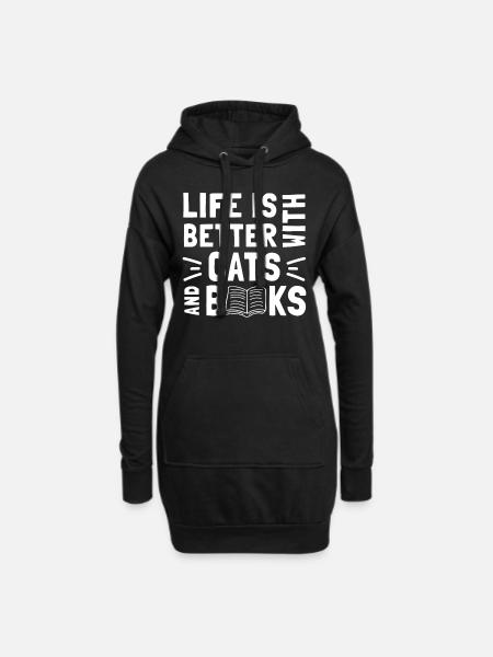 Life Is Better with Cats And Books - Cat Book - Hoodie-Kleid - Schwarz