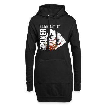 Pokerspieler leicht von Poker und Katzen abgelenkt - Hoodie-Kleid - Schwarz - Vorne