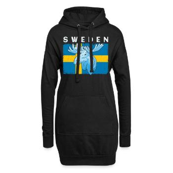 Schweden Flagge weißer Elch - Hoodie-Kleid - Schwarz - Vorne