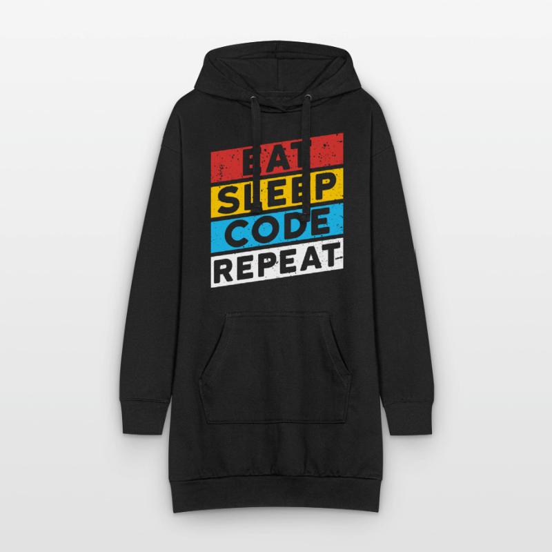 CODE CODER CODAGE Disant | RÉPÉTER LE CODE EAT SLEEP Sweat-shirt à capuche long Femme