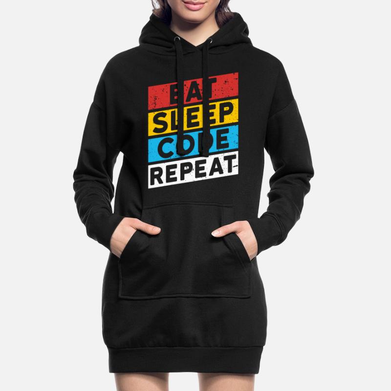 CODE CODER CODAGE Disant | RÉPÉTER LE CODE EAT SLEEP Sweat-shirt à capuche long Femme