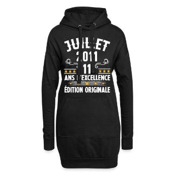 11 Ans Anniversaire Vintage Né(e) en Juillet 2011 - Sweat-shirt à capuche long Femme - noir - Devant
