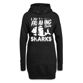 Great White Shark Fish Ich liebe Haie einfach - Hoodie-Kleid - Schwarz - Vorne