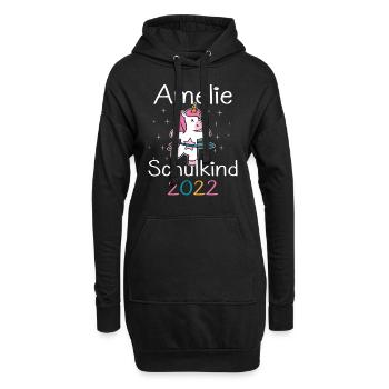Einschulung 2022 Amelie Einhorn Erstklässler 2022 - Hoodie-Kleid - Schwarz - Vorne