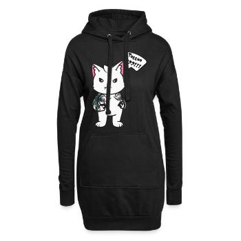 Tattoo Katze mit Tätowiermaschine - Hoodie-Kleid - Schwarz - Vorne