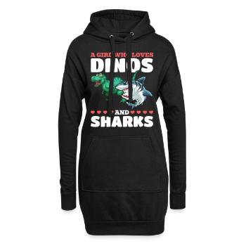 Dinosaurier Great White Shark Ein Mädchen, das - Hoodie-Kleid - Schwarz - Vorne