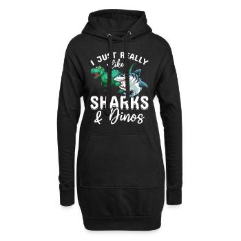 Great White Shark Dinosaur Ich mag Haie & Dinos - Hoodie-Kleid - Schwarz - Vorne