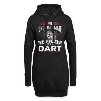Dartspieler Ich unterschätze nie einen alten Mann - Hoodie-Kleid - Schwarz - Vorne