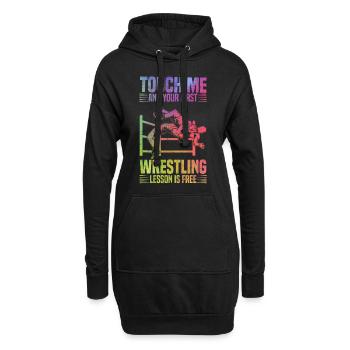 Berühre mich und deine erste Wrestling-Lektion ist - Hoodie-Kleid - Schwarz - Vorne