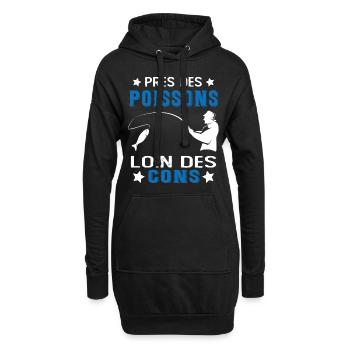 Près Des Poissons Loin Des Cons Drôle Pêcheur - Sweat-shirt à capuche long Femme - noir - Devant