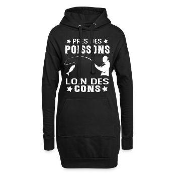 Près Des Poissons Loin Des Cons Drôle Pêcheur - Sweat-shirt à capuche long Femme - noir - Devant