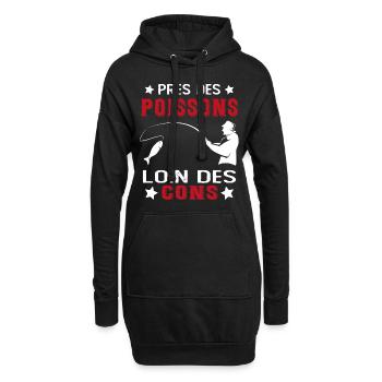 Près Des Poissons Loin Des Cons Drôle Pêcheur - Sweat-shirt à capuche long Femme - noir - Devant