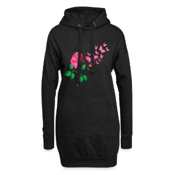 Rose Schmetterlinge Rosen Blumen Design - Hoodie-Kleid - Schwarz - Vorne