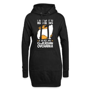 Caresser et lire Ovcharka chien caucasien - Sweat-shirt à capuche long Femme - noir - Devant