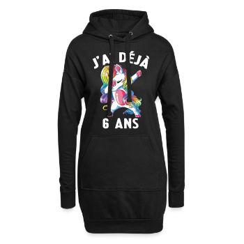 J'ai Déja 6 Ans Cadeau Anniversaire Fille Licorne - Sweat-shirt à capuche long Femme - noir - Devant
