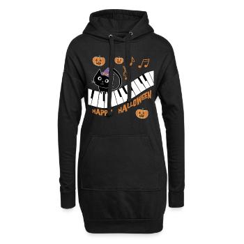 Schwarze Katze mit Kürbis wünscht Happy Halloween - Hoodie-Kleid - Schwarz - Vorne