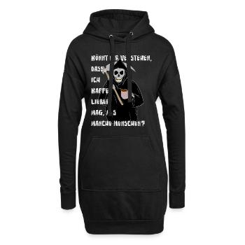 Skelett Sensenmann trinkt Kaffee Halloween - Hoodie-Kleid - Schwarz - Vorne