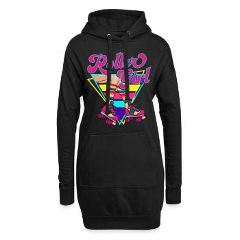 Roller Girl Retro 70er 80er Skater Rollschuhe - Hoodie-Kleid - Schwarz - Vorne
