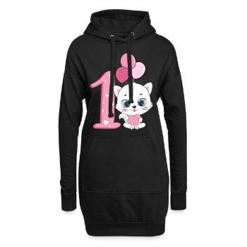 Chaton 1er anniversaire | Chemise d’anniversaire de chat | Chat - Sweat-shirt à capuche long Femme - noir - Devant