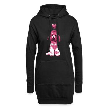 Rosa Pudel Hund Herz süßes Hundemotiv Vintage - Hoodie-Kleid - Schwarz - Vorne