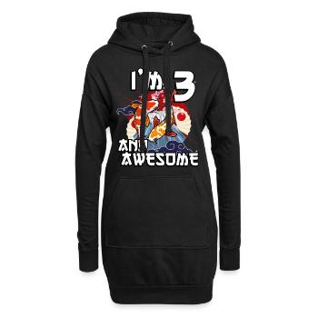J’ai 3 ans et super carpe japonaise koi - Sweat-shirt à capuche long Femme - noir - Devant