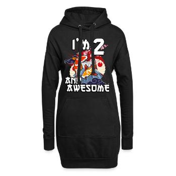 Je suis 2 et super carpe japonaise koi - Sweat-shirt à capuche long Femme - noir - Devant