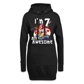J’ai 7 ans et super carpe japonaise koi - Sweat-shirt à capuche long Femme - noir - Devant