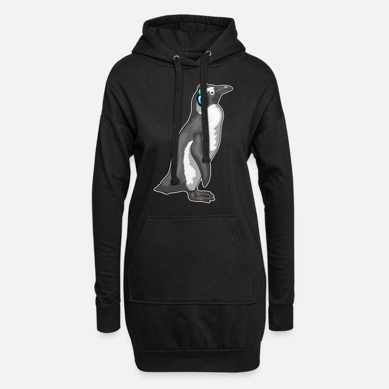 Pinguin Musik Kopfhörer - Hoodie-Kleid - Schwarz