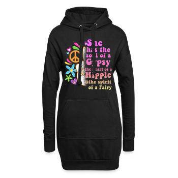 Hippie Peace Groovy Flowerpower Boho Woodstock - Sweat-shirt à capuche long Femme - noir - Devant