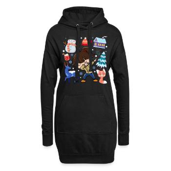 Tupfen Mädchen Schnee Hirsch Winter Gemäßigtes - Hoodie-Kleid - Schwarz - Vorne