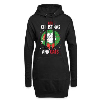 J’aime Noël et Chats Chat Noël - Sweat-shirt à capuche long Femme - noir - Devant