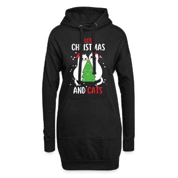 J’aime Noël et Chats Chat Noël - Sweat-shirt à capuche long Femme - noir - Devant
