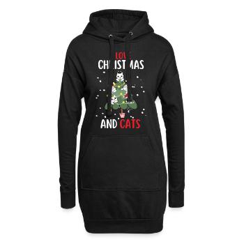 J’aime Noël et Chats Chat Noël - Sweat-shirt à capuche long Femme - noir - Devant