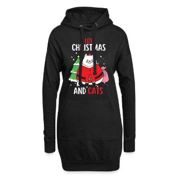 J’aime Noël et Chats Chat Noël - Sweat-shirt à capuche long Femme - noir - Devant