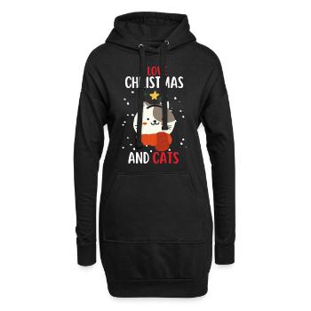 J’aime Noël et Chats Chat Noël - Sweat-shirt à capuche long Femme - noir - Devant