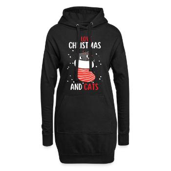 J’aime Noël et Chats Chat Noël - Sweat-shirt à capuche long Femme - noir - Devant
