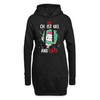 J’aime Noël et Chats Chat Noël - Sweat-shirt à capuche long Femme - noir - Devant