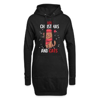 J’aime Noël et Chats Chat Noël - Sweat-shirt à capuche long Femme - noir - Devant