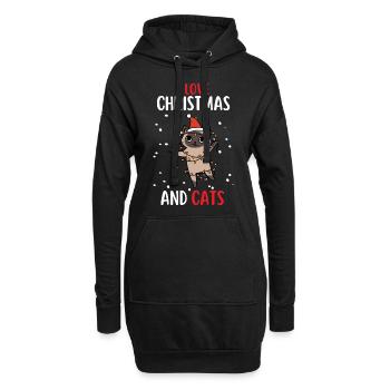 J’aime Noël et Chats Chat Noël - Sweat-shirt à capuche long Femme - noir - Devant