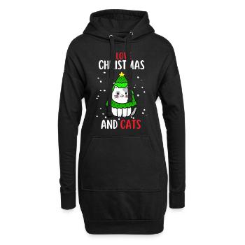 J’aime Noël et Chats Chat Noël - Sweat-shirt à capuche long Femme - noir - Devant