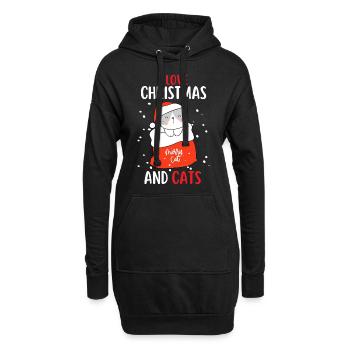 J’aime Noël et Chats Chat Noël - Sweat-shirt à capuche long Femme - noir - Devant